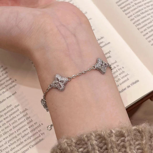 Green Gem & Pink Diamond Clover Bracelet