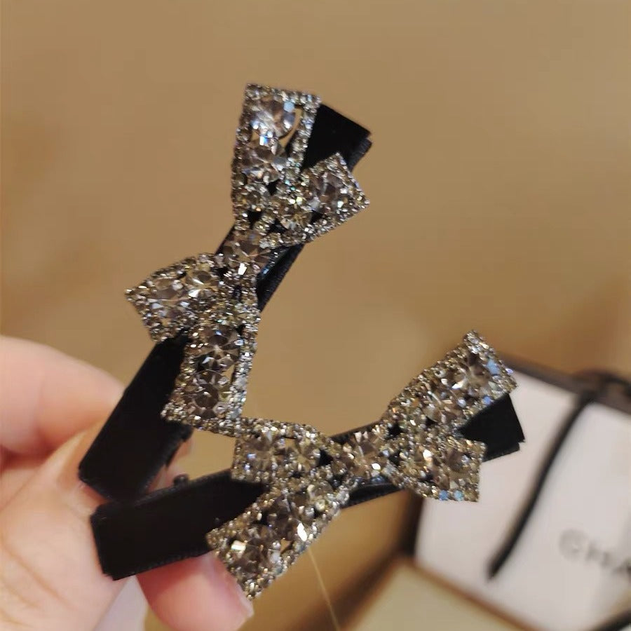 Black Velvet Crystal Bow Hair Clip