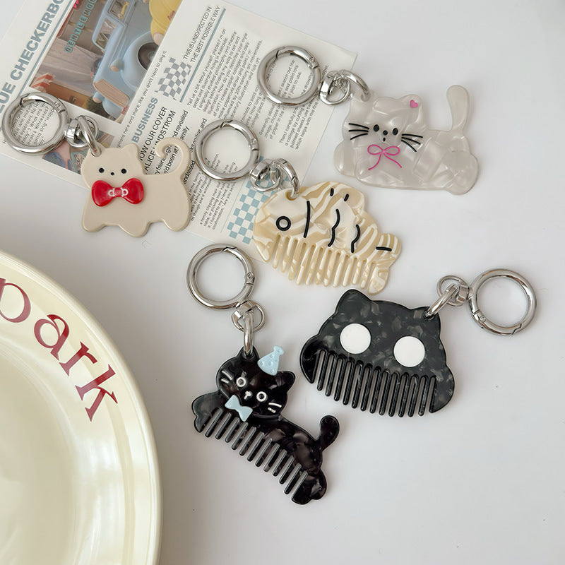 Cat Watermelon Acetate Comb Keychain