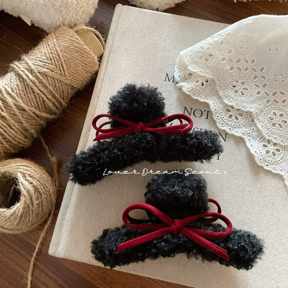 Velvet Bow Plush Hair Clip