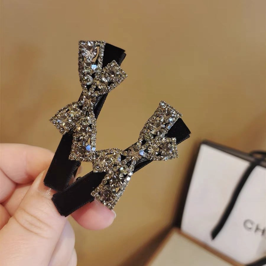 Black Velvet Crystal Bow Hair Clip