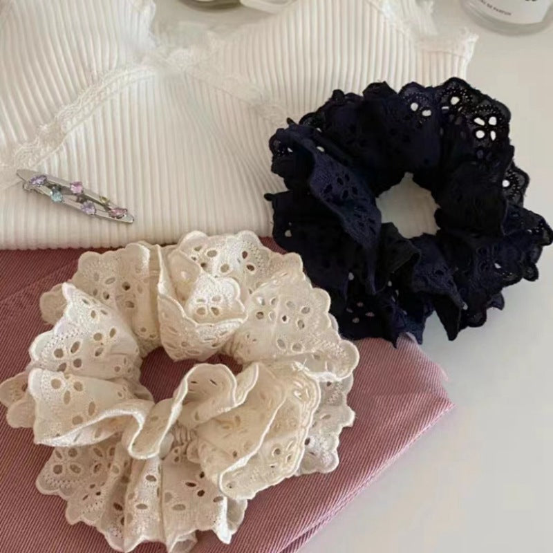 Embroidered Lace Ruffle Hair Tie