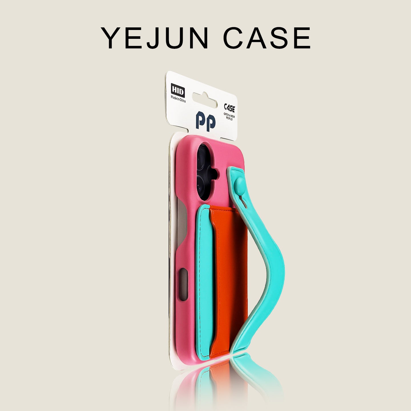 Color Block Magnetic Card Holder Wrist Strap iPhone Case