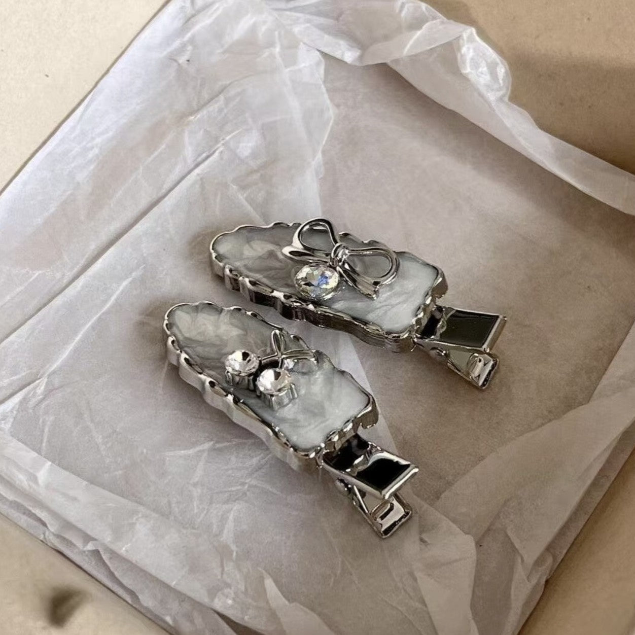Silver Rhinestone Bow Hair Clips