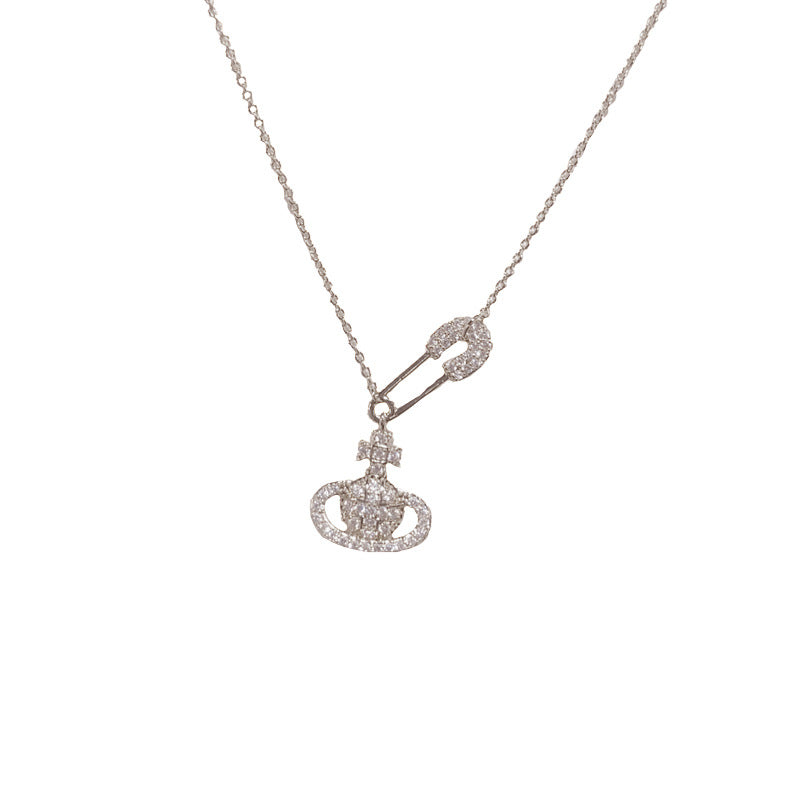 Cosmic Pin — Full Diamond Saturn Necklace