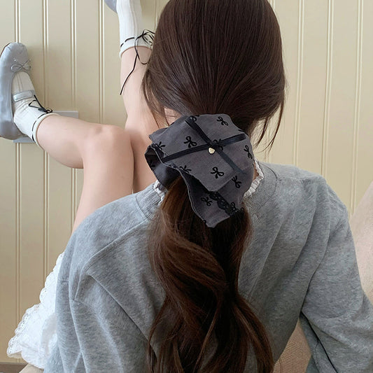 Gray Bow Fabric Hair Scrunchie