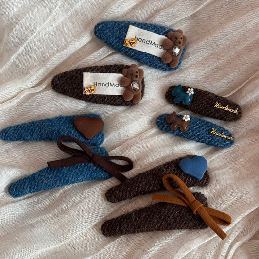 Autumn Winter Bear Heart Hair Clip