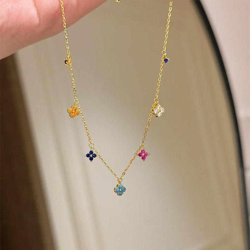 Dopamine Bloom — S925 Silver Colorful Clover Jewelry Set