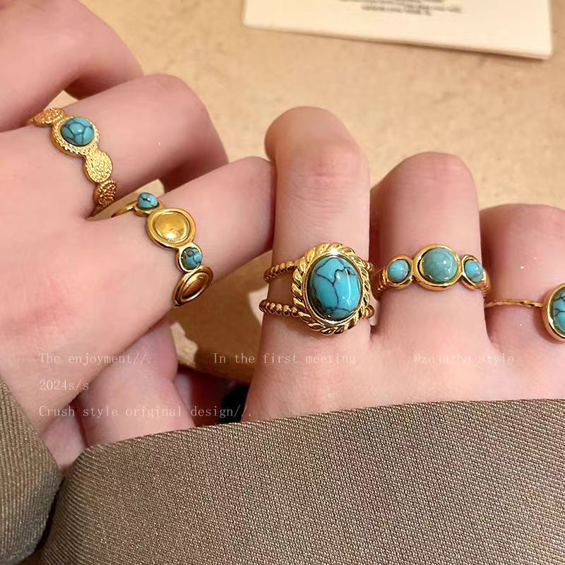 Gold Turquoise Open Ring