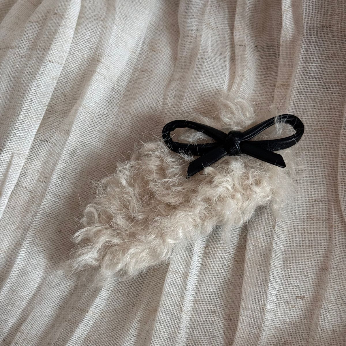 Fuzzy Bow PU Leather Hair Clip