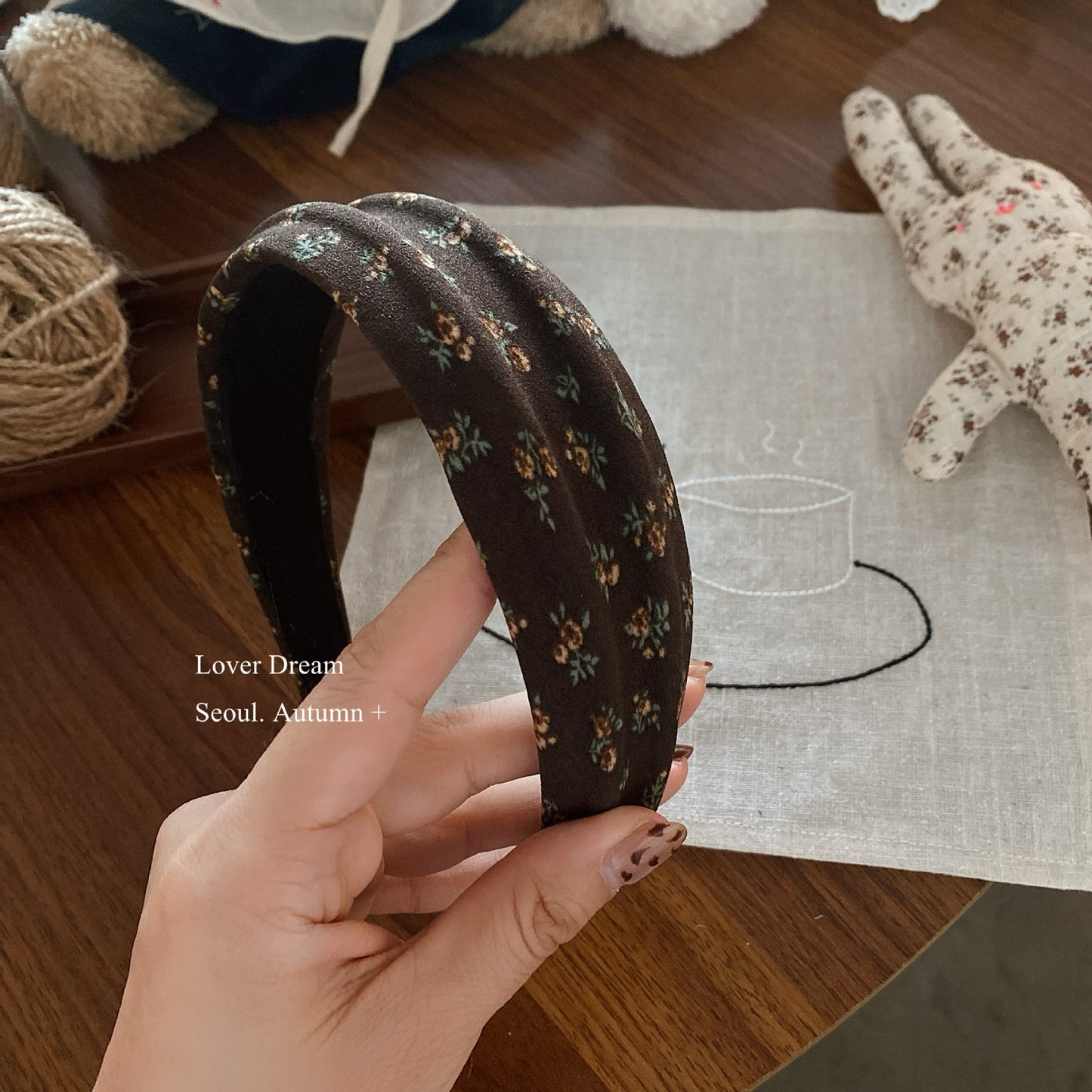 Brown Floral Plaid Headband