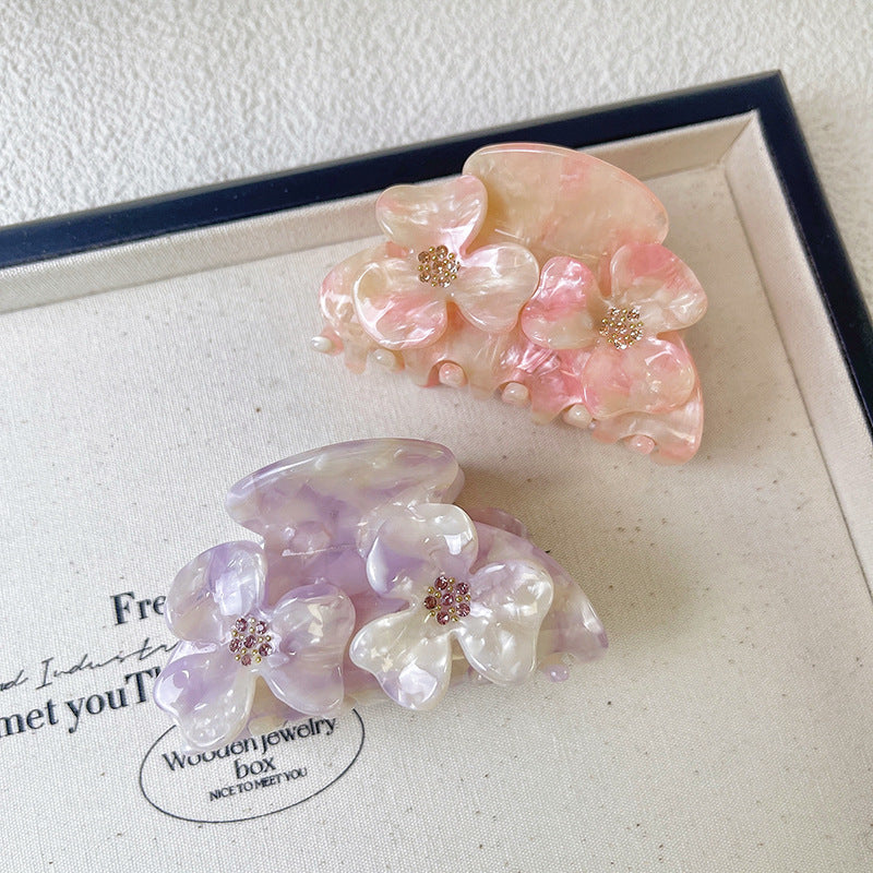 Floral Rhinestone Acetate Claw Clip