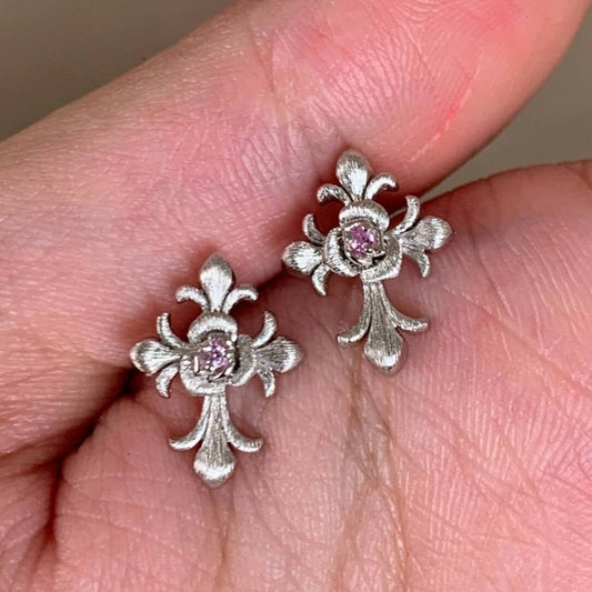 Pink Diamond Cross Iris Stud Earrings