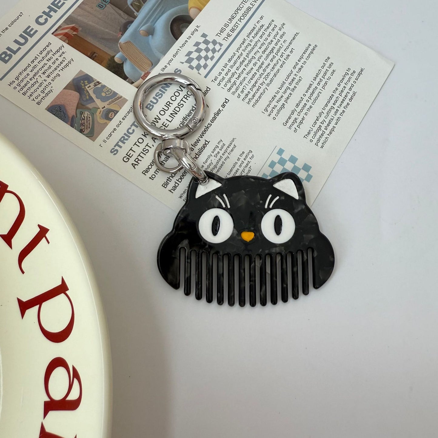 Cat Watermelon Acetate Comb Keychain