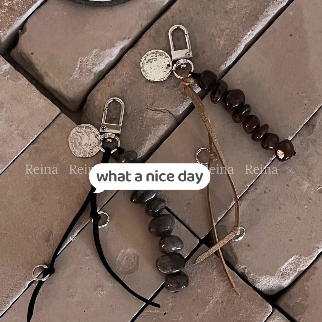 Stone Bead Feather Keychain