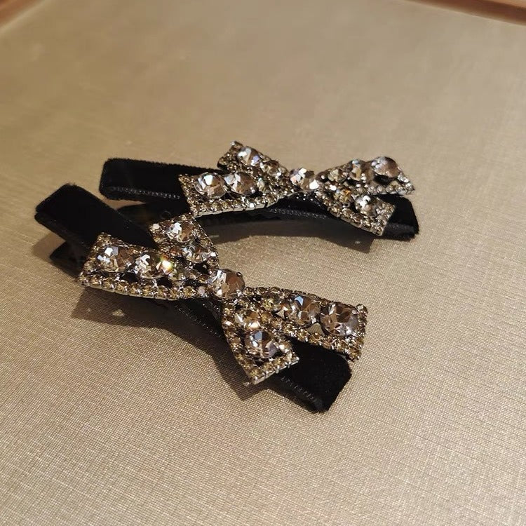 Black Velvet Crystal Bow Hair Clip