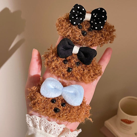 Cute Teddy Dog Bow Hair Clip