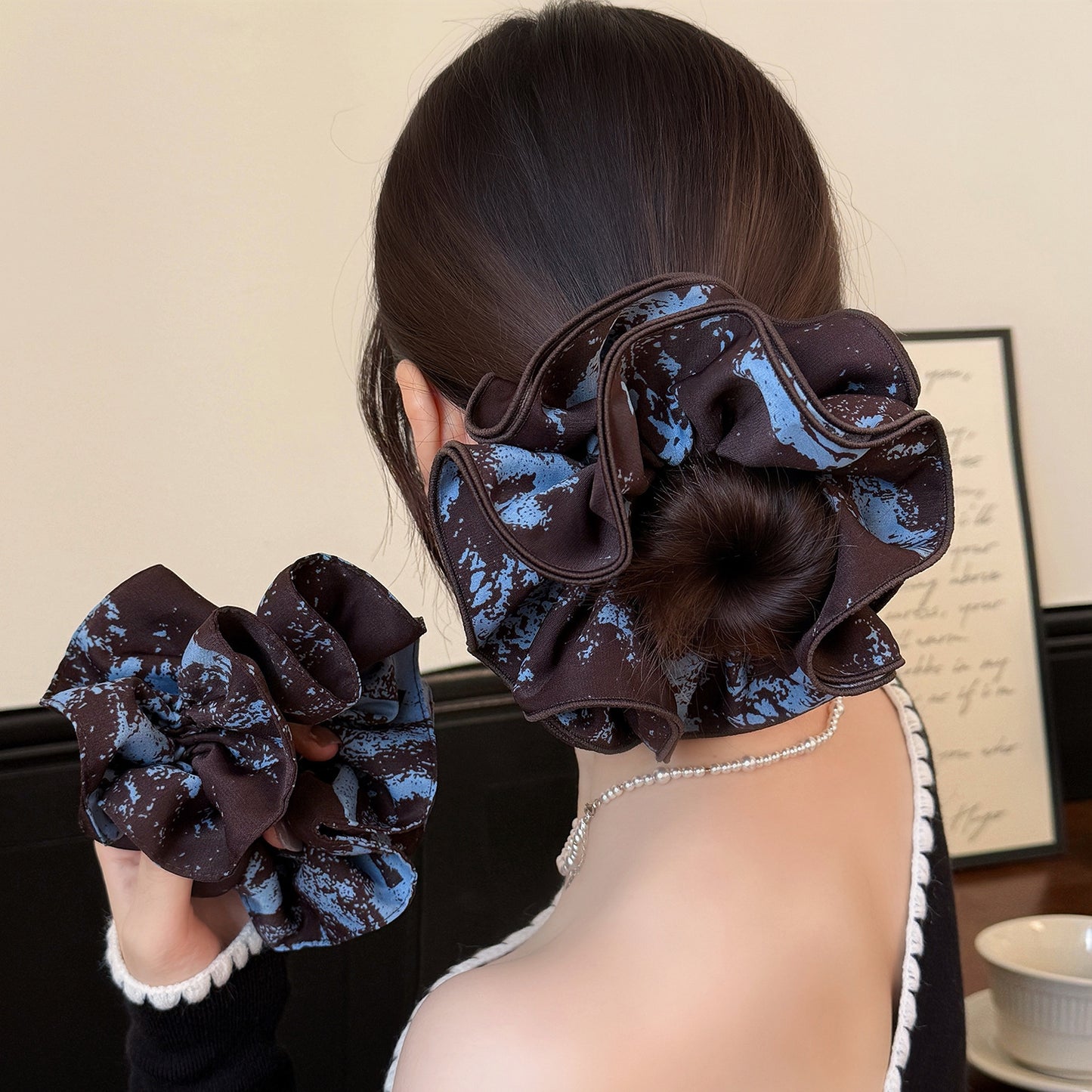 Forest Blue Floral Hair Scrunchie