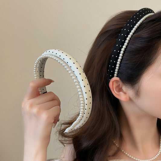 Black & White Polka Pearl Headband