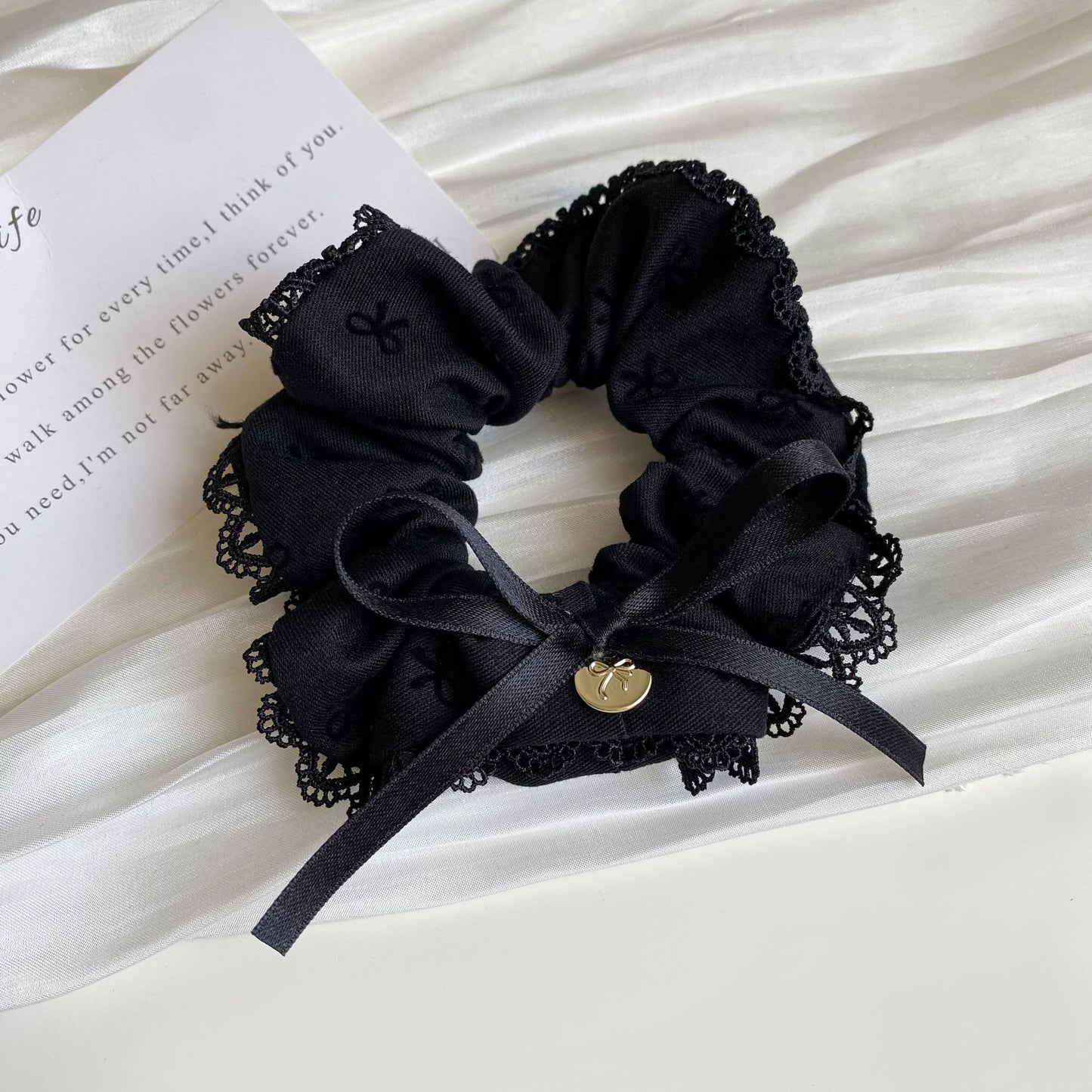 Gray Bow Fabric Hair Scrunchie