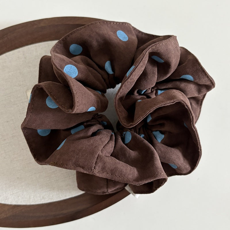 Brown & Blue Polka Dot Scrunchie