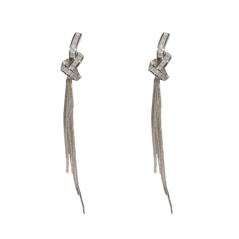 Twilight Knot — Sparkling Zircon Tassel Drop Earrings