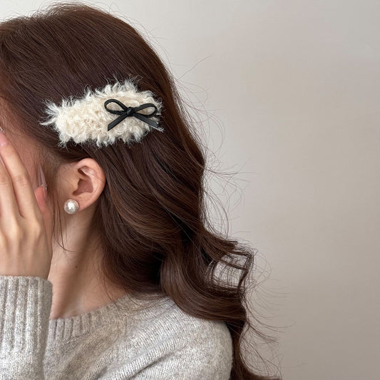 Cute Faux Shearling Bow Hair Clip