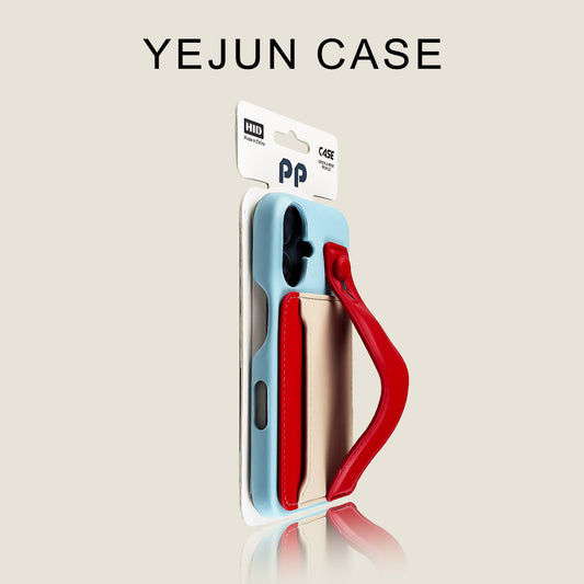 Color Block Magnetic Card Holder Wrist Strap iPhone Case