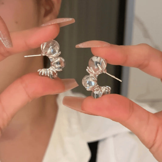 Transparent White Crystal C Earrings