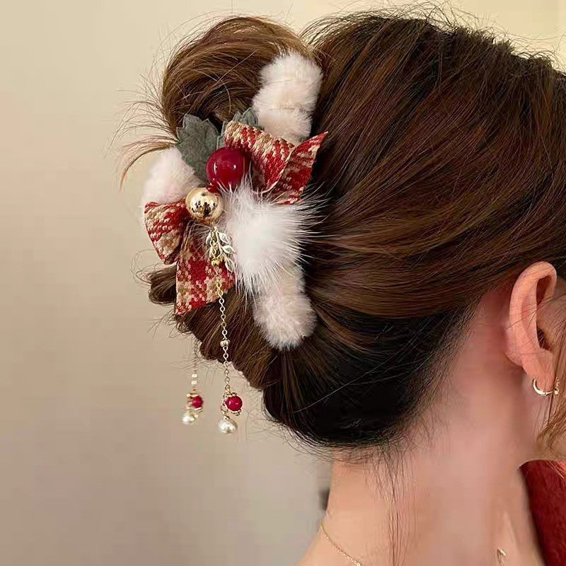Autumn Winter Bow Hair Claw Clip