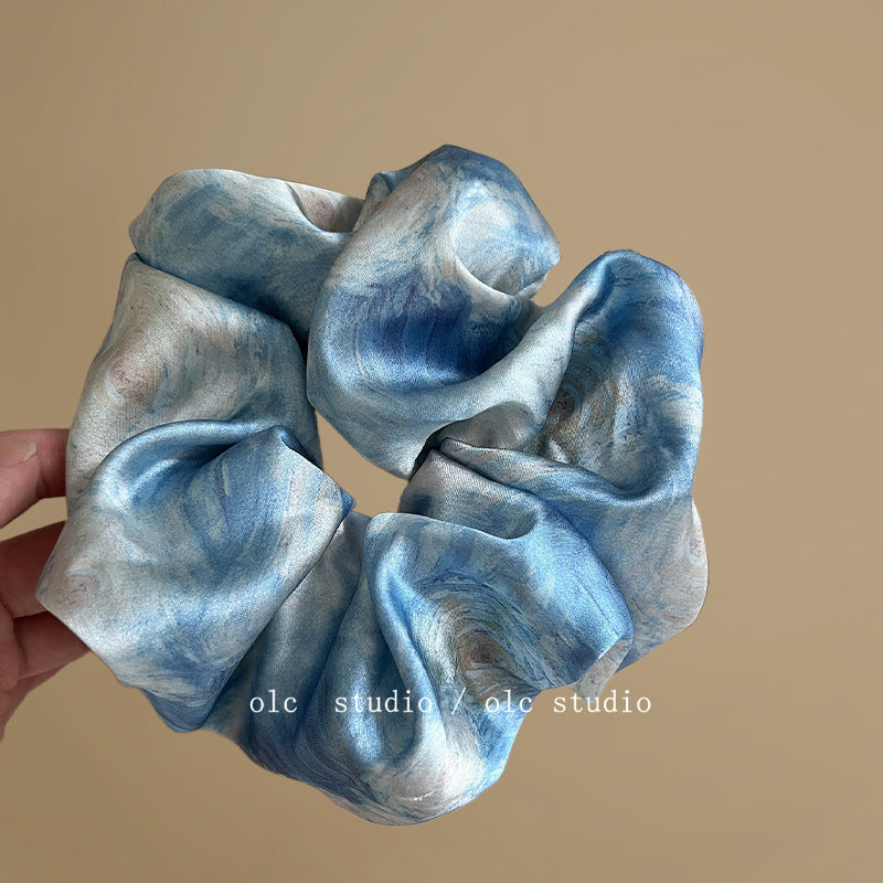 Starry Blue Satin Scrunchie