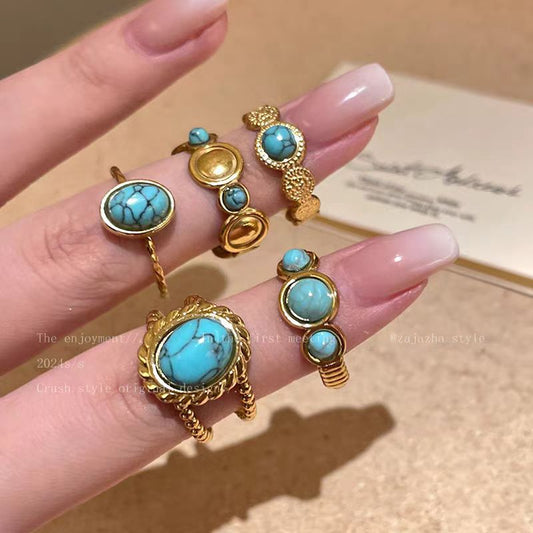 Gold Turquoise Open Ring