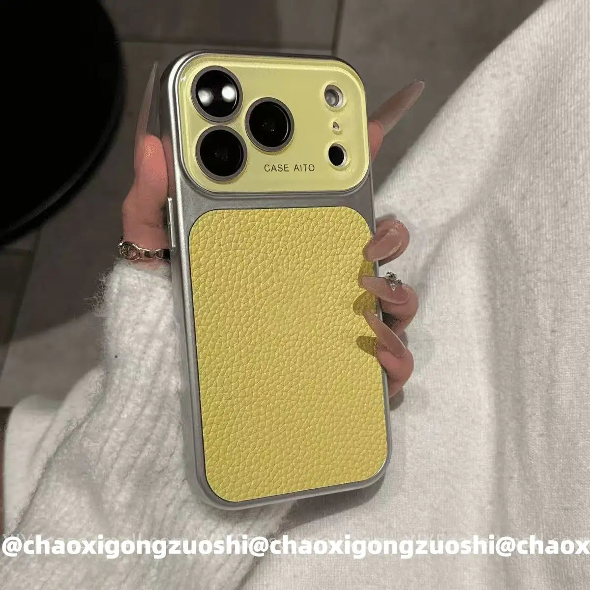 Vintage Litchi Texture Metal Frame iPhone Case