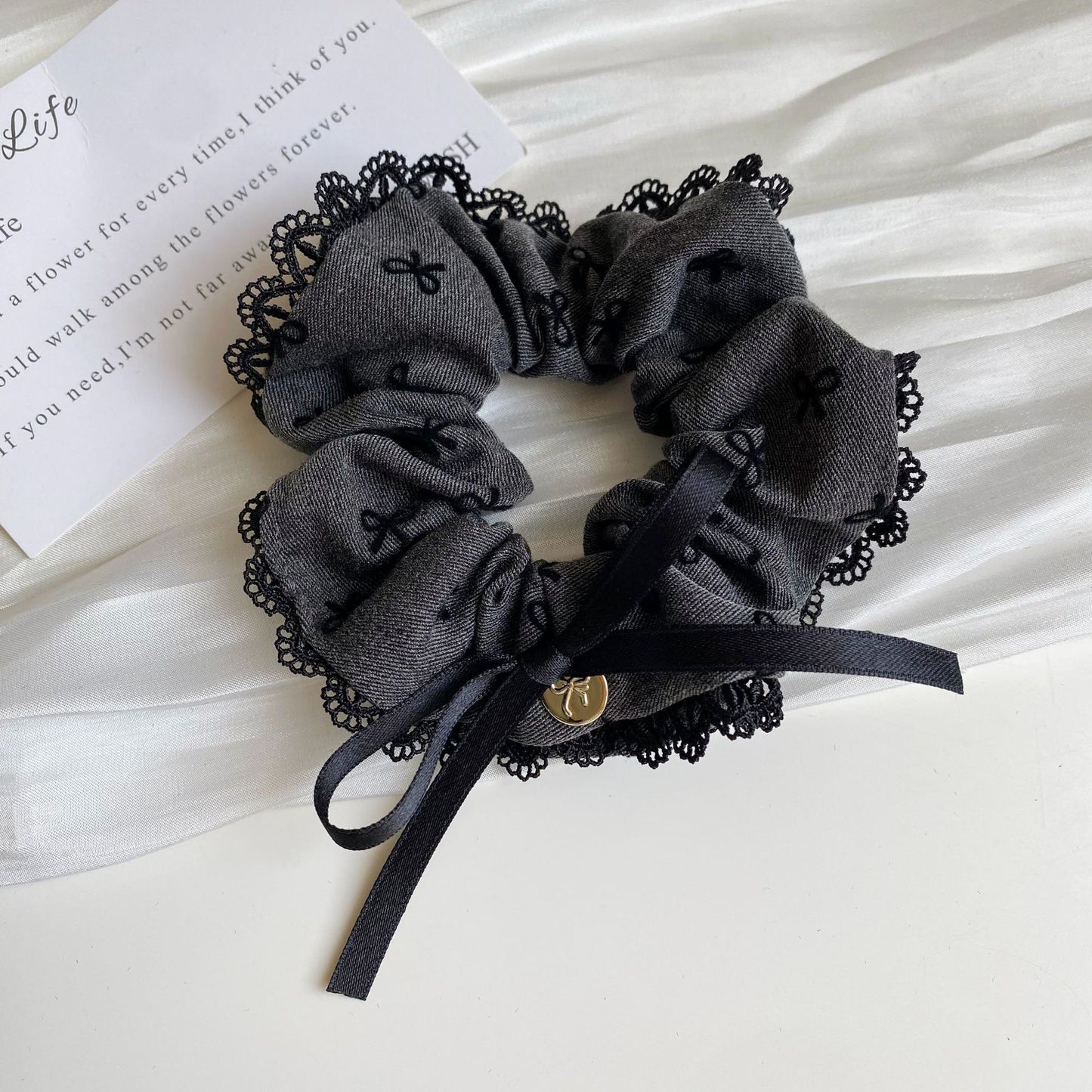 Gray Bow Fabric Hair Scrunchie
