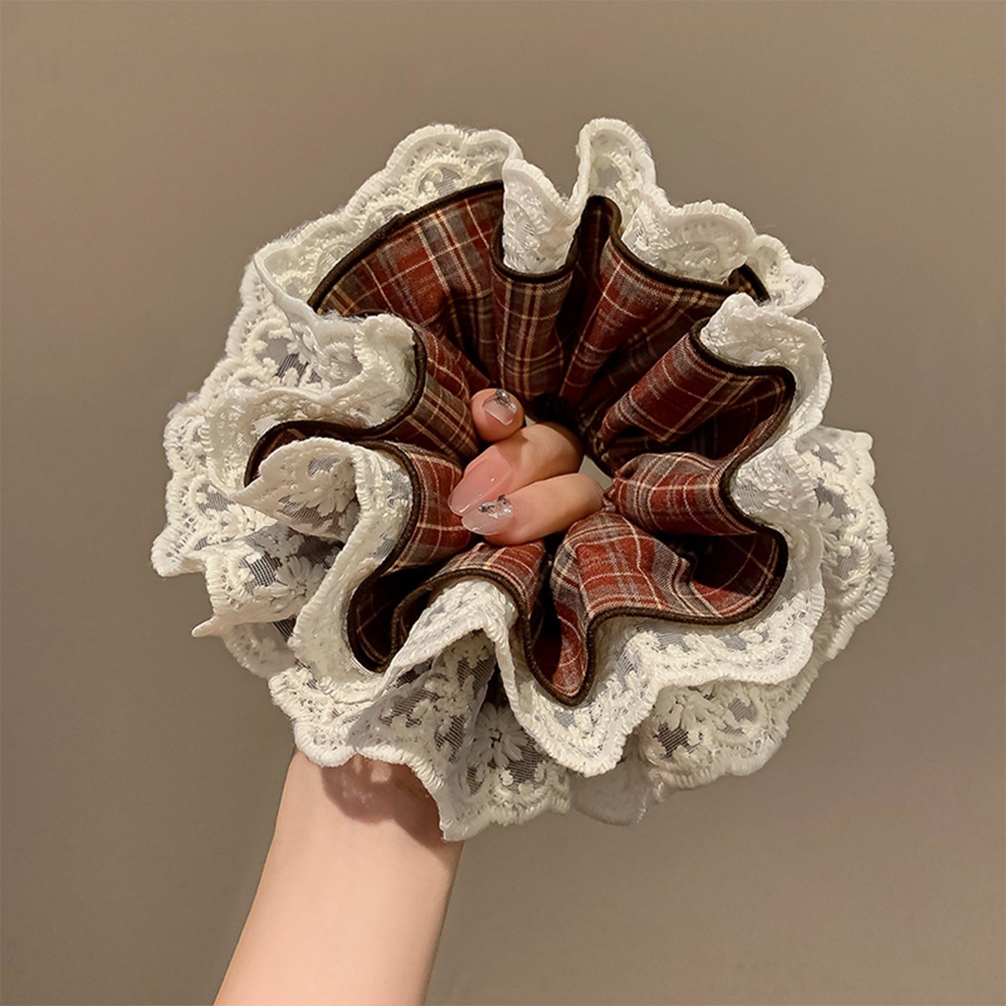 Korean Vintage Red Plaid Hair Scrunchie