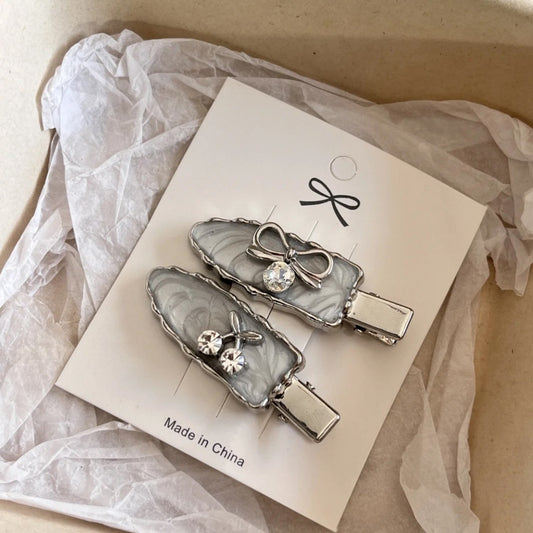 Silver Rhinestone Bow Hair Clips
