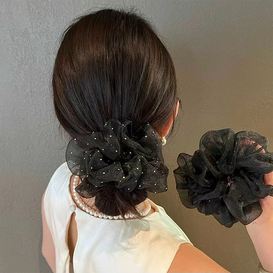 Large Rhinestone Organza Hair Scrunchie