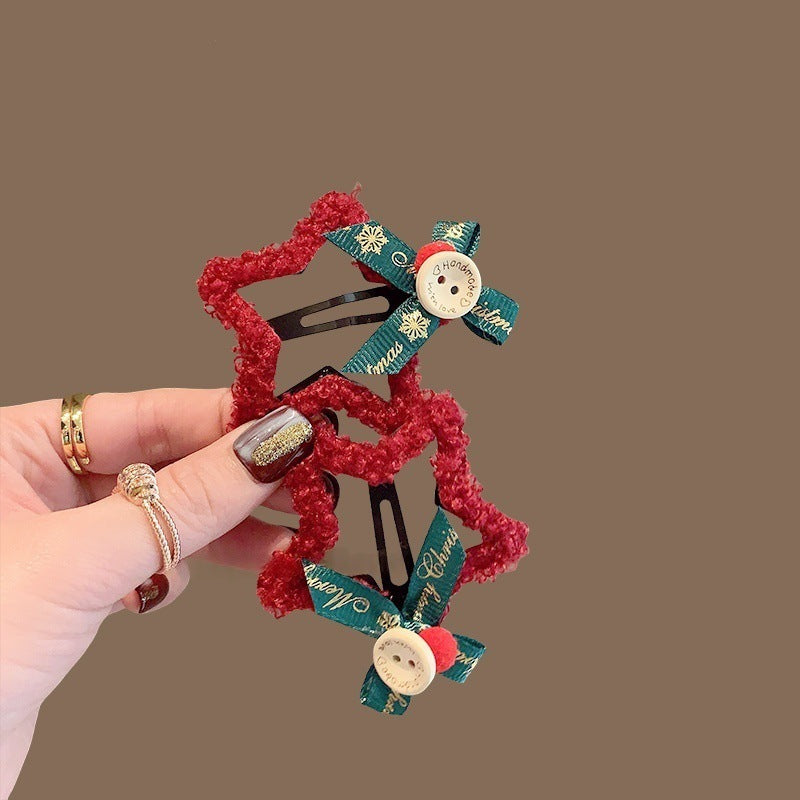 Red Plush Star Bow Hair Clip