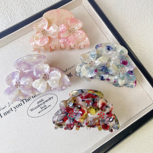 Floral Rhinestone Acetate Claw Clip