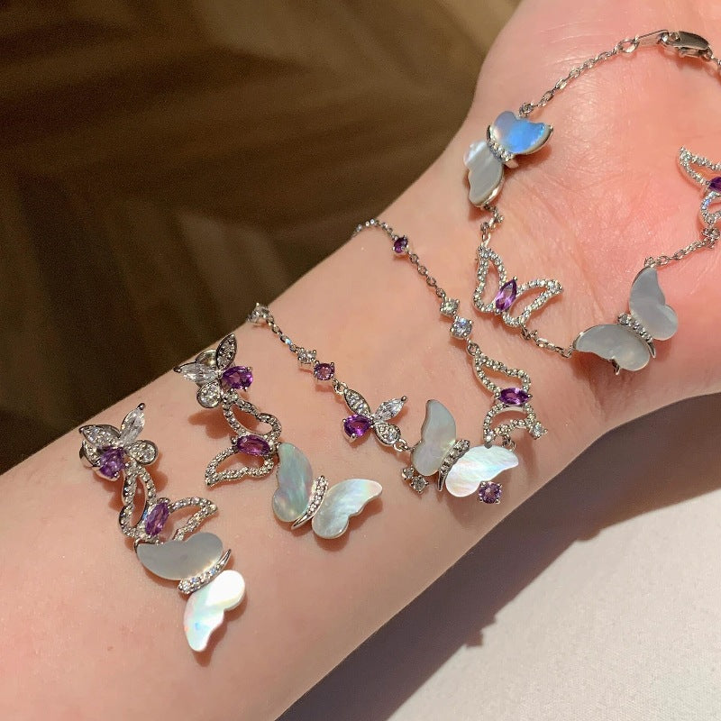Purple Crystal Butterfly Jewelry Set