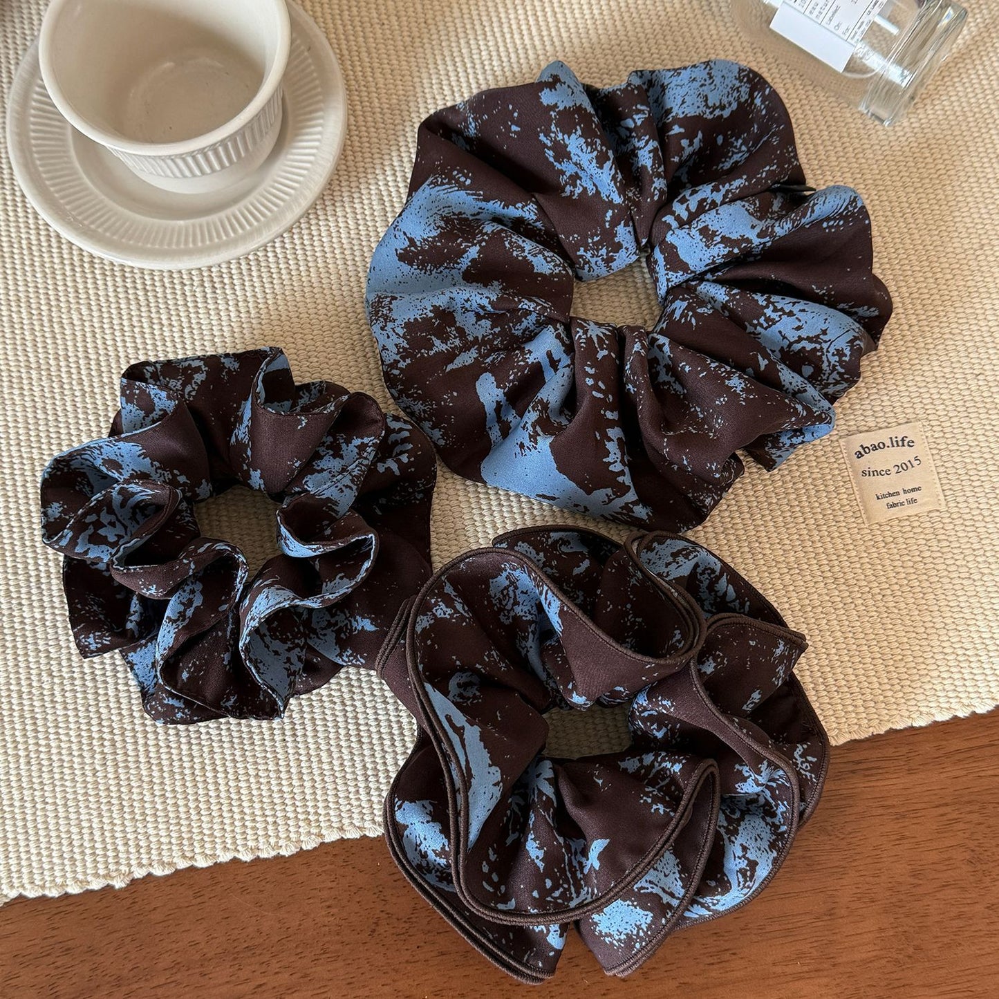 Forest Blue Floral Hair Scrunchie