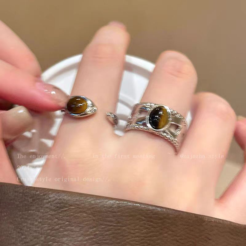 Tiger Eye Flower Open Ring