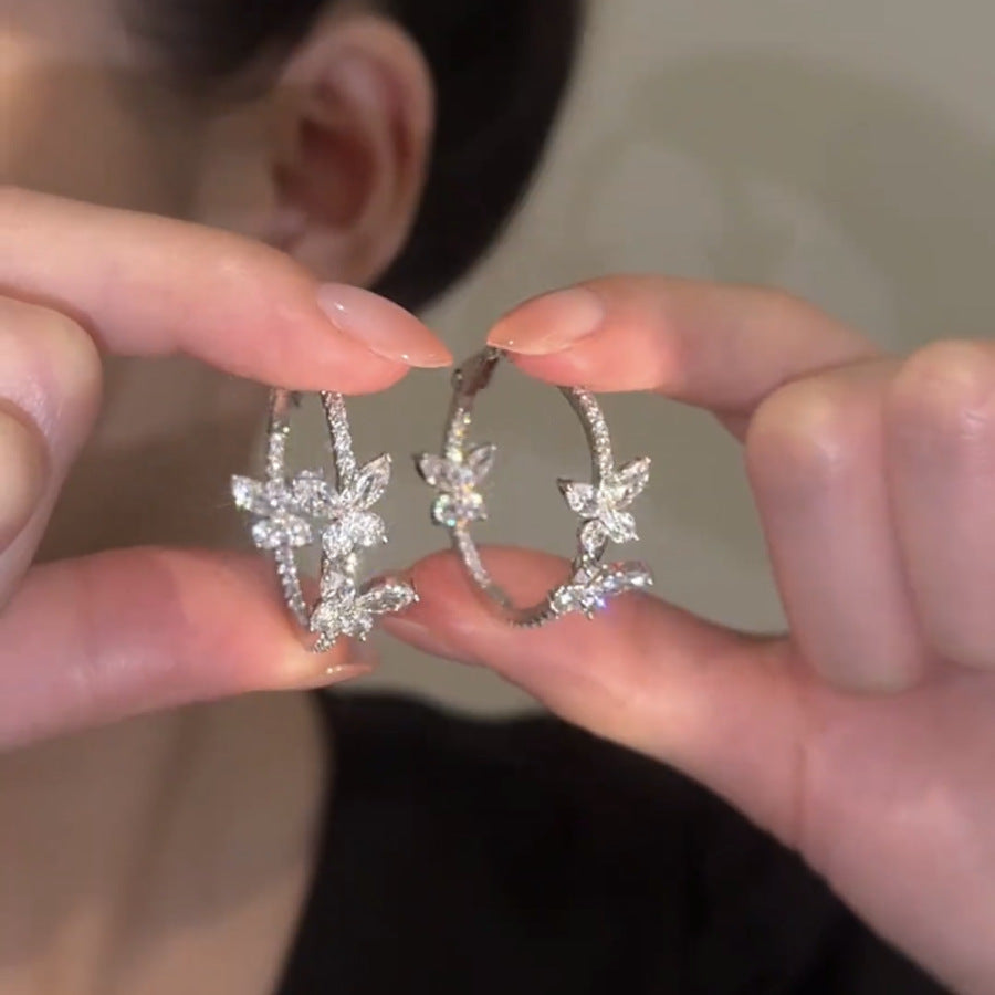 Whispering Wings — S925 Silver Full Zircon Butterfly Hoop Earrings