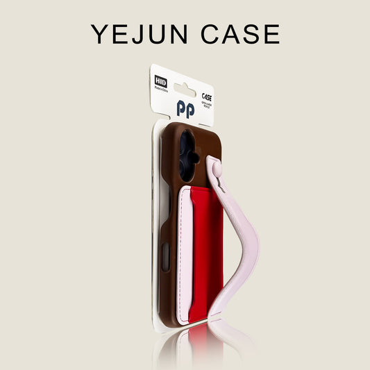 Color Block Magnetic Card Holder Wrist Strap iPhone Case