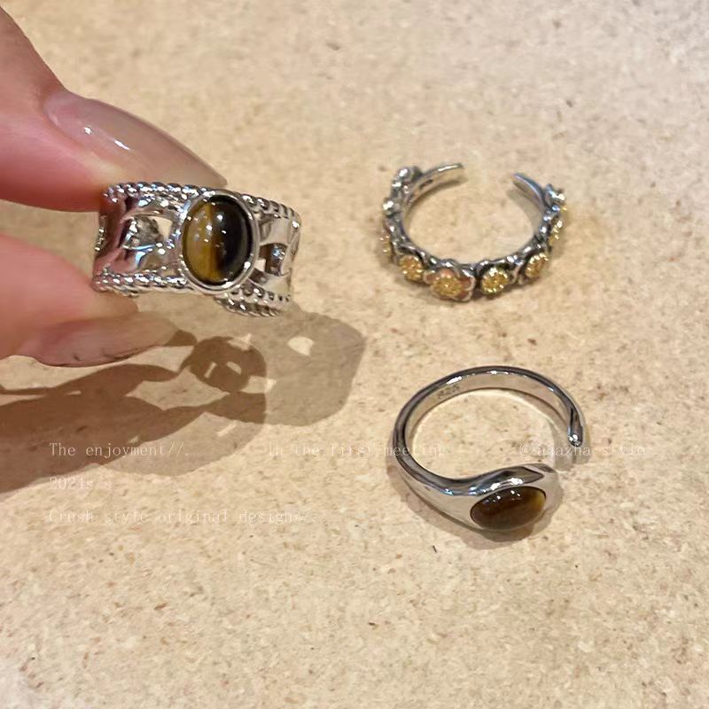 Tiger Eye Flower Open Ring