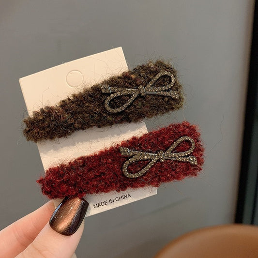 Knitted Bow Rhinestone Hair Clip