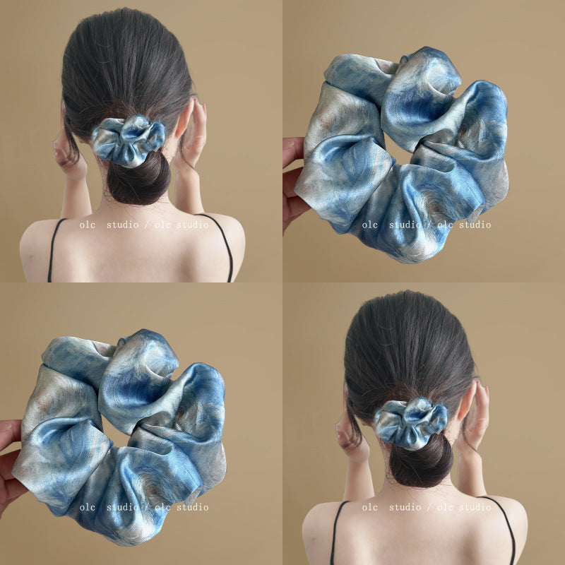 Starry Blue Satin Scrunchie