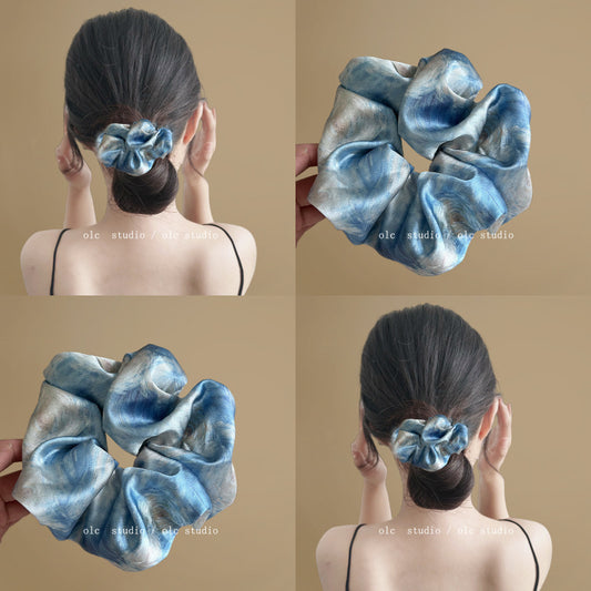 Starry Blue Satin Scrunchie