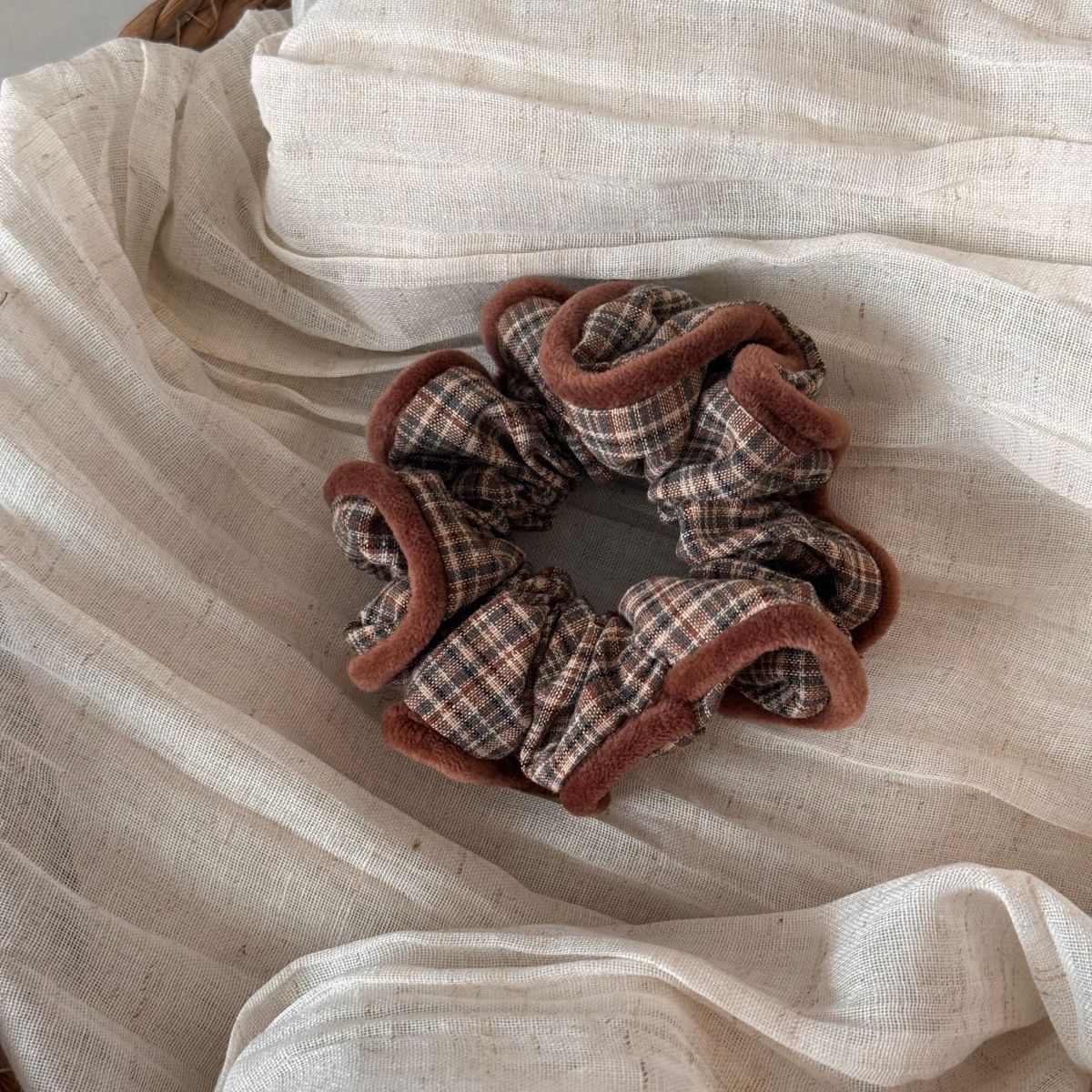 Plaid Fabric Oversized Hair Tie