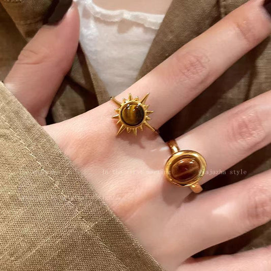 Gold Sunflower Tiger Eye Ring